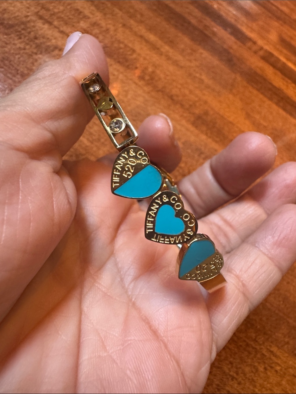 Tiffany & Co. Gold-Tone Bracelet with Turquoise Blue Hearts